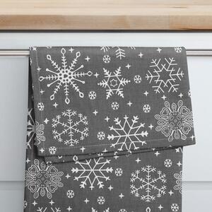 Goldea ścierka kuchenna bawełniana świąteczna - płatki śniegu na szarym 50 x 70 cm