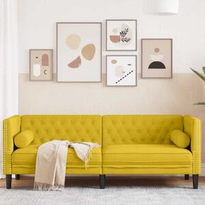 Sofa chesterfield z waÅkami, trzyosobowa, Å¼Ã³Åta, aksamit