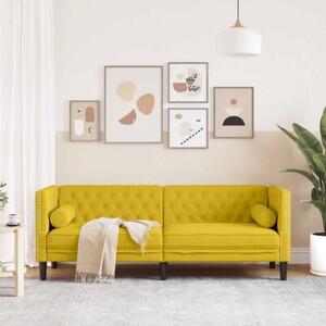 Sofa chesterfield z waÅkami, trzyosobowa, Å¼Ã³Åta, aksamit