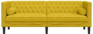 Sofa chesterfield z waÅkami, trzyosobowa, Å¼Ã³Åta, aksamit