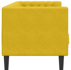 Sofa chesterfield z waÅkami, trzyosobowa, Å¼Ã³Åta, aksamit