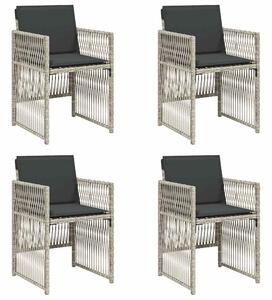 Krzesła ogrodowe z poduszkami, 4 szt., jasnoszare, polirattan