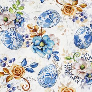 Goldea tkanina dekoracyjna wielkanocna loneta - malowane niebieskie pisanki - szer. 140, 280cm 140 cm