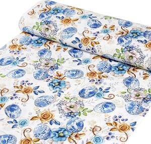 Goldea tkanina dekoracyjna wielkanocna loneta - malowane niebieskie pisanki - szer. 140, 280cm 140 cm