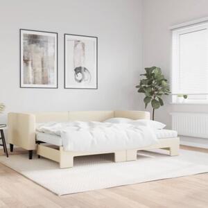 Sofa rozsuwana z materacami, kremowa, 90x200 cm, tkanina