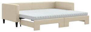 Sofa rozsuwana z materacami, kremowa, 90x200 cm, tkanina