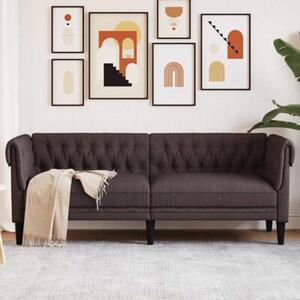 Sofa chesterfield, trzyosobowa, ciemnobrÄ zowa, obita tkaninÄ