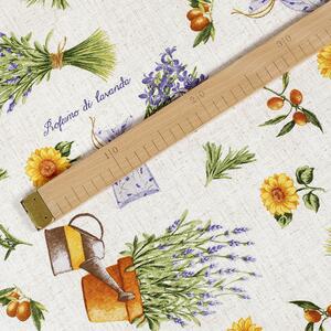Goldea tkanina dekoracyjna verona - słoneczniki z lawendą - szer. 140 cm 140 cm