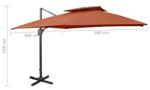 Parasol wiszący z podwójną czaszą, 300x300 cm, terakota