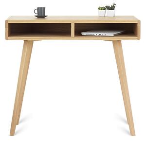 Biurko dębowe minimalistyczne z dwiema drewnianymi półkami