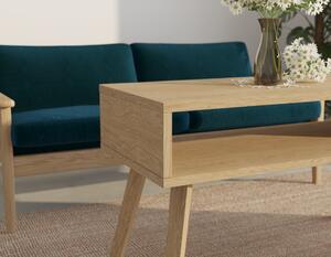 Stolik kawowy drewniany prostokątny z półką w stylu skandynawskim