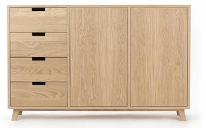 Drewniana dębowa komoda z 4 szufladami z nowoczesnej kolekcji skandynawskiej 143x40 cm