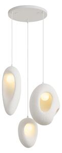 Lampa wisząca Japandi biała z organicznym kloszem 3-punktowa - Moonstone