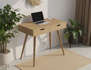 Małe biurko drewniane dębowe z dwiema szufladami