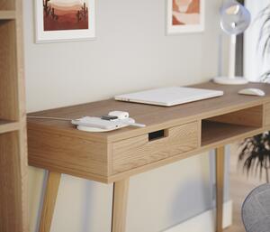Duże drewniane biurko dębowe z dwiema szufladami i półką o szerokości 130 cm