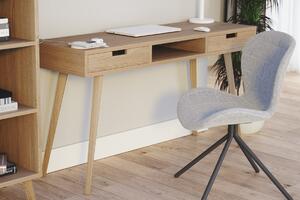 Duże drewniane biurko dębowe z dwiema szufladami i półką o szerokości 130 cm