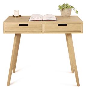 Małe biurko drewniane dębowe z dwiema szufladami