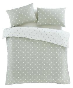 Biało-zielona flanelowa pościel jednoosobowa 135x200 cm Polka Dot – Catherine Lansfield