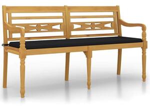 Ławka batavia z czarna poduszką, 150 cm, lite drewno tekowe