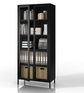 Witryna szklana do salonu metalowa czarna ANGELO Modern 800 x 1850 x 450 mm