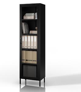 Witryna szklana do salonu wąska metalowa czarna LUIGI Modern 500 x 1800 x 350 mm