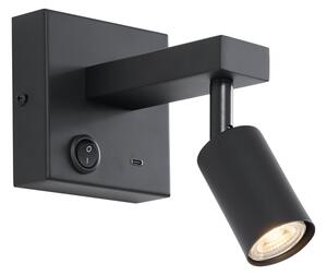 Nowoczesny czarny kinkiet z USB-C z możliwością regulacji nachylenia - Rex