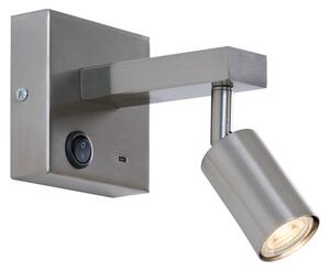 Nowoczesny stalowy kinkiet z USB-C z możliwością regulacji - Rex