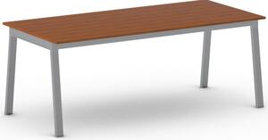 Stół konferencyjny do biura PRIMO BASIC, 200x90 cm, szaro-srebrna podstawa, czereśnia