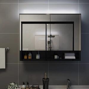 Szafka łazienkowa z lustrem i LED, czarna, 80x15x60 cm, mdf