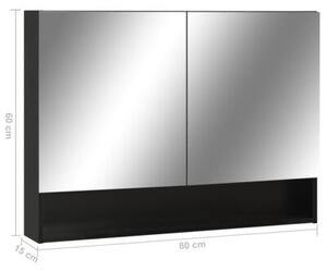 Szafka łazienkowa z lustrem i LED, czarna, 80x15x60 cm, mdf