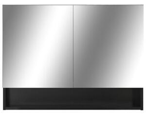 Szafka łazienkowa z lustrem i LED, czarna, 80x15x60 cm, mdf