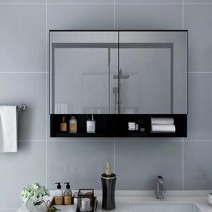 Szafka łazienkowa z lustrem i LED, czarna, 80x15x60 cm, mdf