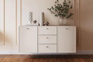 Komoda wisząca Lorini 150 cm z szufladami - kaszmir / czarne uchwyty T-bar