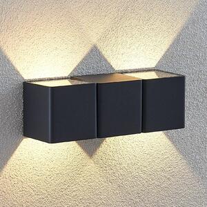Lindby Kinkiet zewnętrzny LED Niclas, czarny, aluminium, nowoczesny