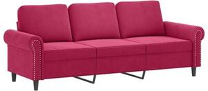 Sofa 3-osobowa z poduszkami, winna czerwieÅ, 180 cm, aksamit
