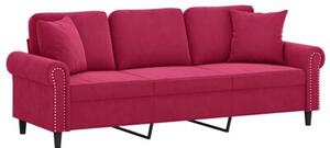 Sofa 3-osobowa z poduszkami, winna czerwieÅ, 180 cm, aksamit