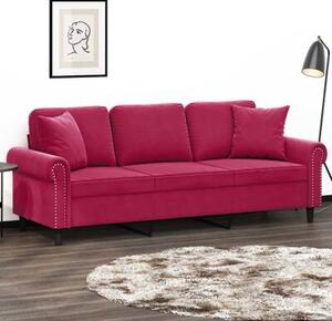 Sofa 3-osobowa z poduszkami, winna czerwieÅ, 180 cm, aksamit