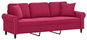 Sofa 3-osobowa z poduszkami, winna czerwieÅ, 180 cm, aksamit