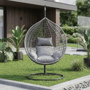 Fotel wiszący kokon ogrodowy ze stelażem poduszki szary FUNFIT GARDEN