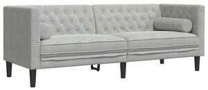 Sofa chesterfield aksamitna jasnoszara z gÅÄbokim tuftingiem