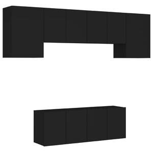 6-częściowy zestaw mebli TV, czarny, materiał drewnopochodny
