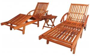 Leżaki ze stolikiem, 2 szt., lite drewno akacjowe