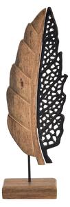 InDecor Liść z drewna mango na podstawie Black, 11 x 5 x 35 cm