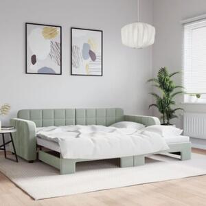 Sofa rozsuwana, jasnoszara, 90x190 cm, aksamit