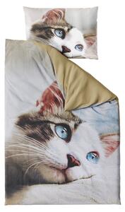 Pościel 3D BLUE EYED CAT biała + poszewka na poduszkę 40x40 cm gratis Rozmiar pościeli: 70 x 90 cm | 140 x 200 cm