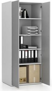 Szafa biurowa z drzwiami LAYERS, 4 półki, 800 x 600 x 1905 mm, biała/szara