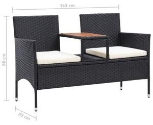 Dwuosobowa ławka ogrodowa ze stolikiem 143 cm rattan pe, czarna