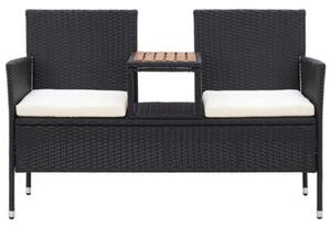 Dwuosobowa ławka ogrodowa ze stolikiem 143 cm rattan pe, czarna