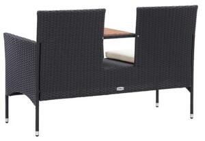 Dwuosobowa ławka ogrodowa ze stolikiem 143 cm rattan pe, czarna