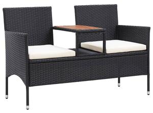 Dwuosobowa ławka ogrodowa ze stolikiem 143 cm rattan pe, czarna